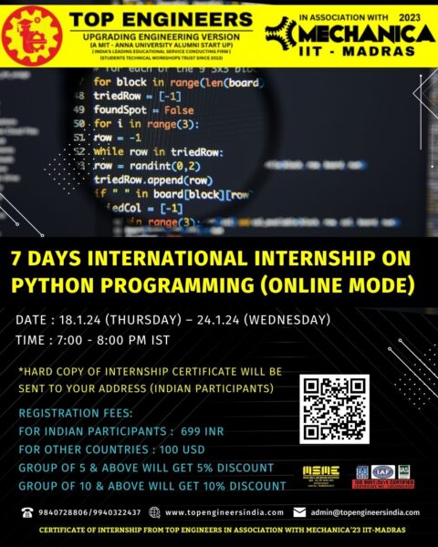 7 DAYS INTERNATIONAL INTERNSHIP ON PYTHON PROGRAMMING - [ONLINE MODE ...